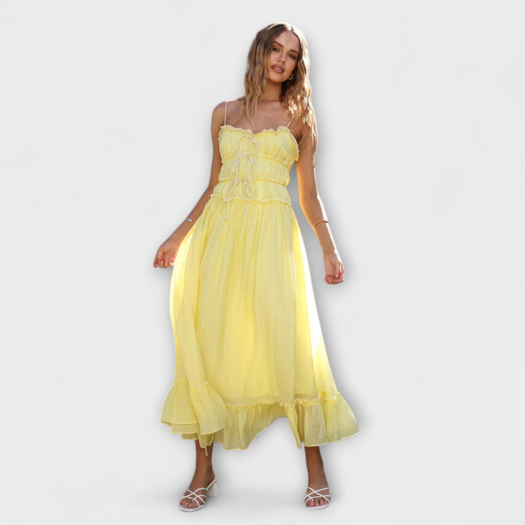 Celine - Midi šaty bez rukávů s volánkovým lemem