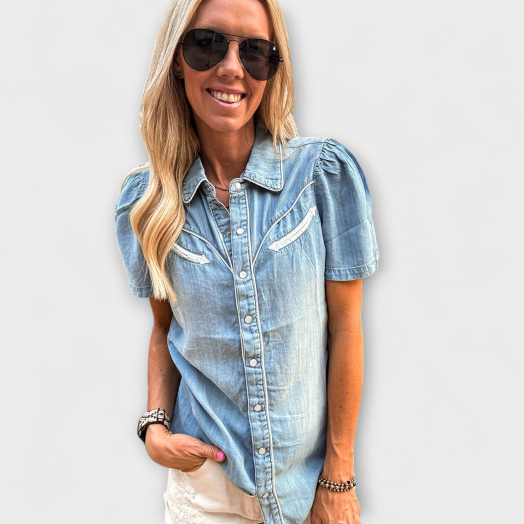 Podzim - Modrá košile Booker Western s knoflíkovou légou