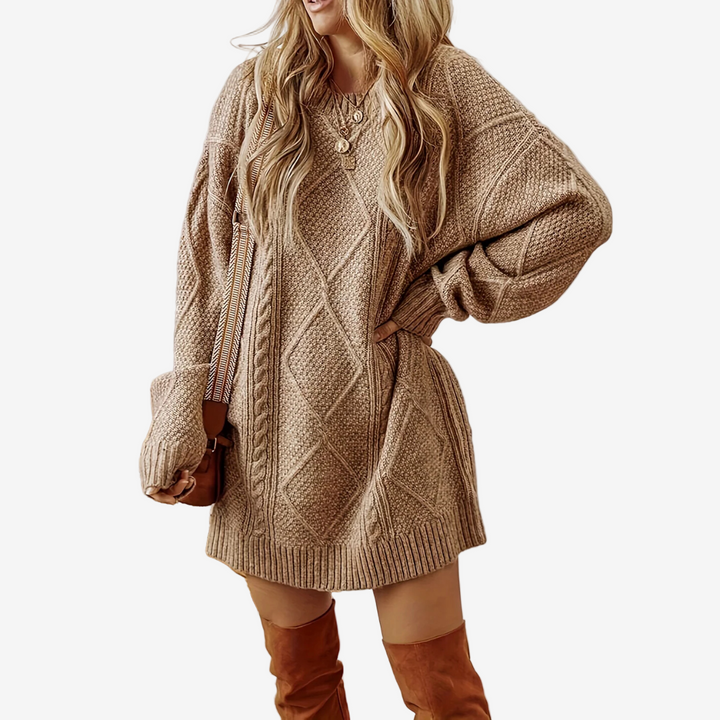 Astra - Pletené svetr-šaty s copánkovým vzorem