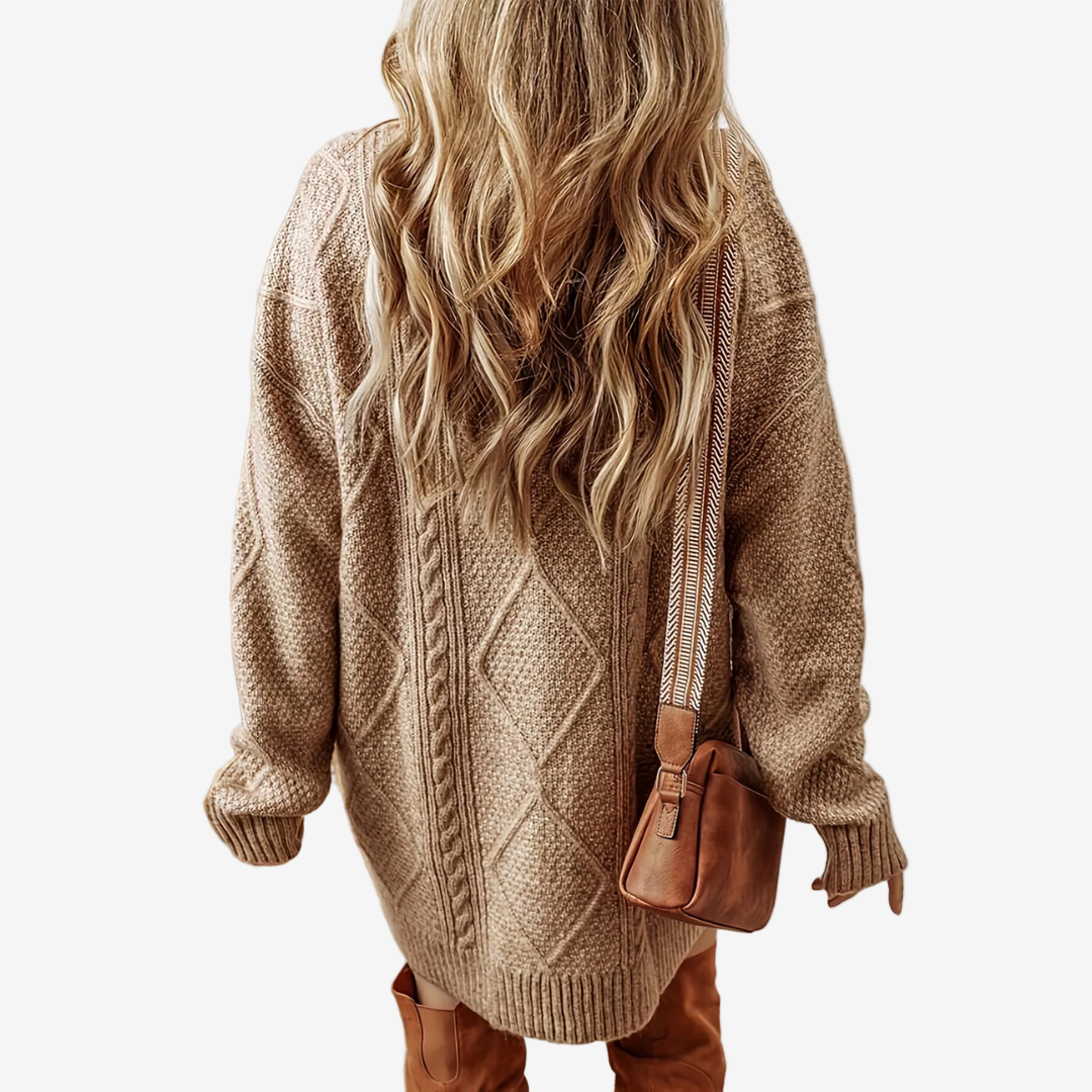 Astra - Pletené svetr-šaty s copánkovým vzorem