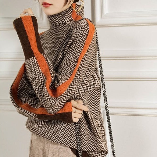 Clémence - Rolákový svetr s kontrastními pruhy