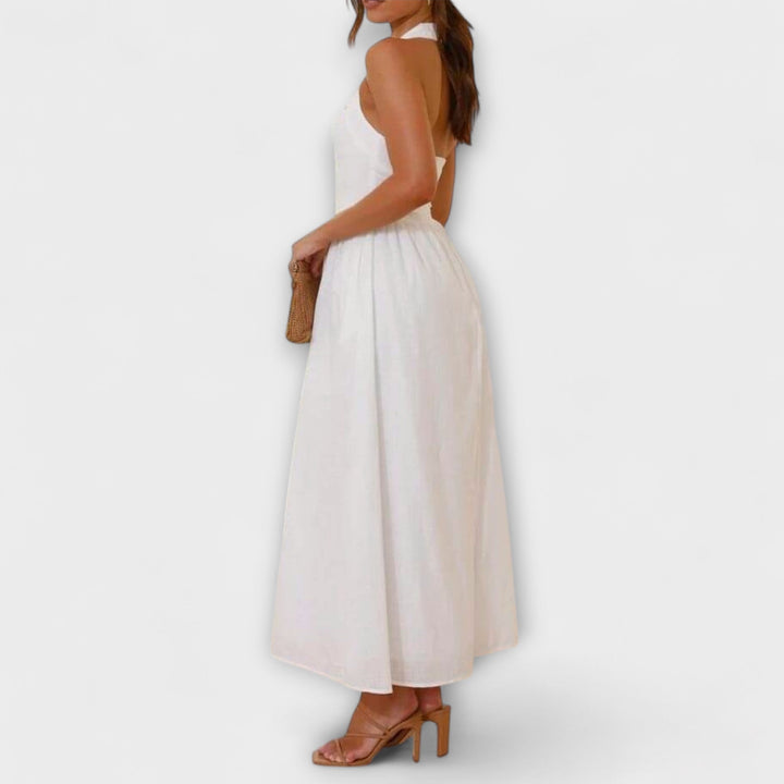 Lydia - Černé halter šaty střední délky s detailem v pase