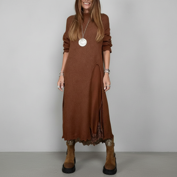 Claudia – Maxi úpletové šaty s elegantním rozparkem