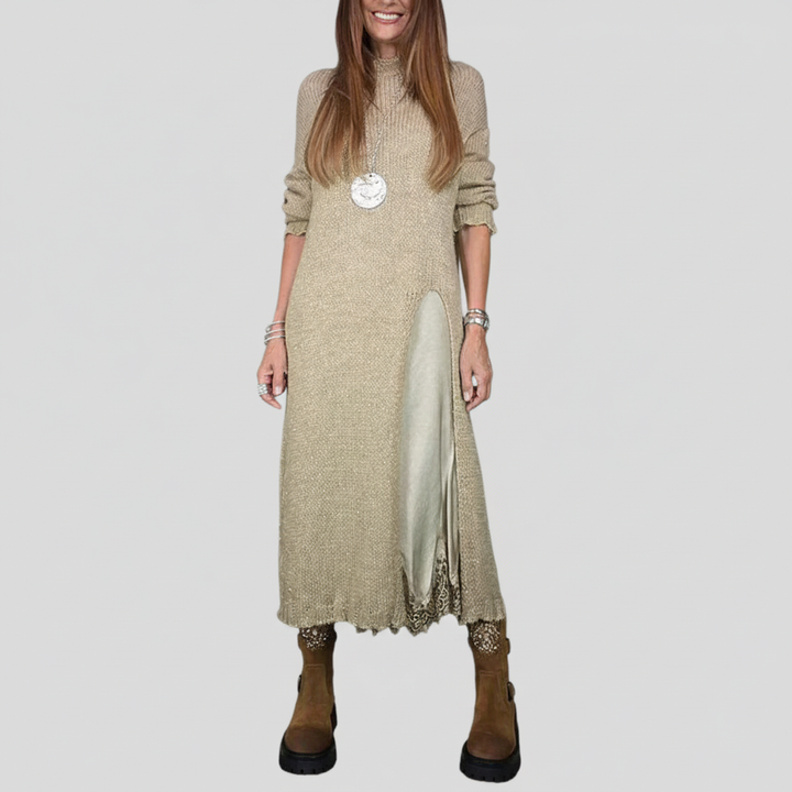 Claudia – Maxi úpletové šaty s elegantním rozparkem