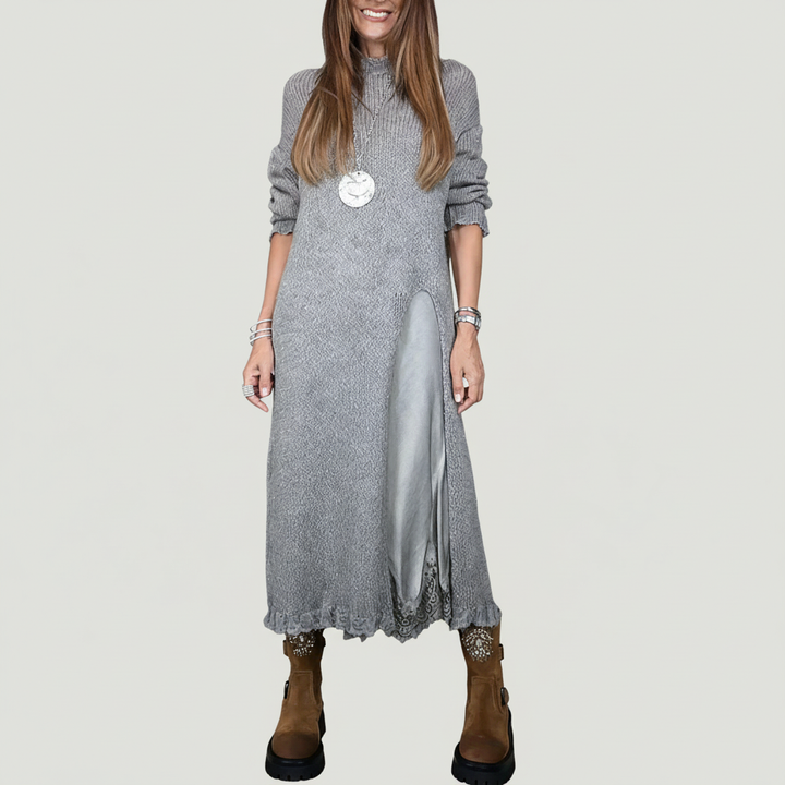 Claudia – Maxi úpletové šaty s elegantním rozparkem