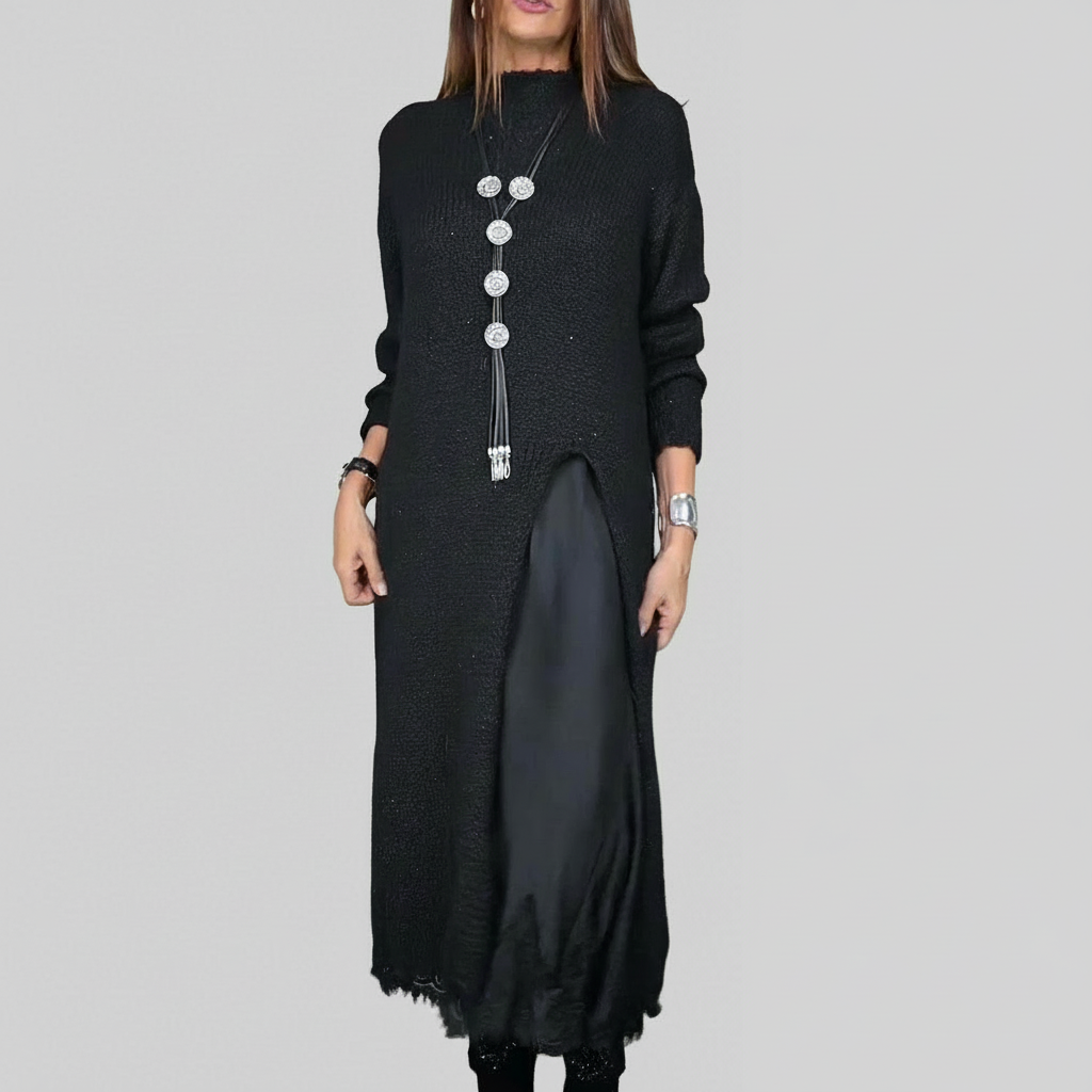 Claudia – Maxi úpletové šaty s elegantním rozparkem